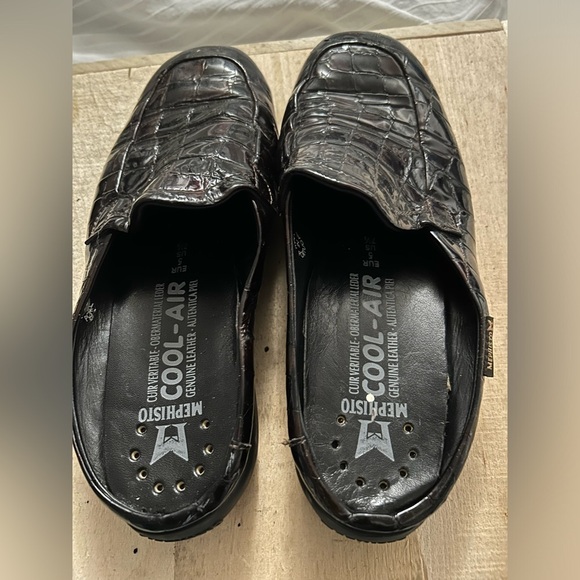 Mephisto Slides Women Black Patent Leather Crocometal Croc Print Mules Shoes 7.5 - Picture 7 of 9